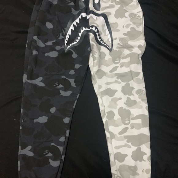 Cream black Bape joggers with shark mouth